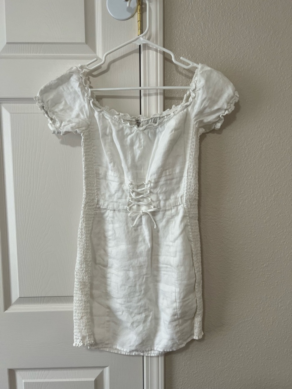 Reformation Miami White Linen Corset Mini Dress Off Shoulder Size 8